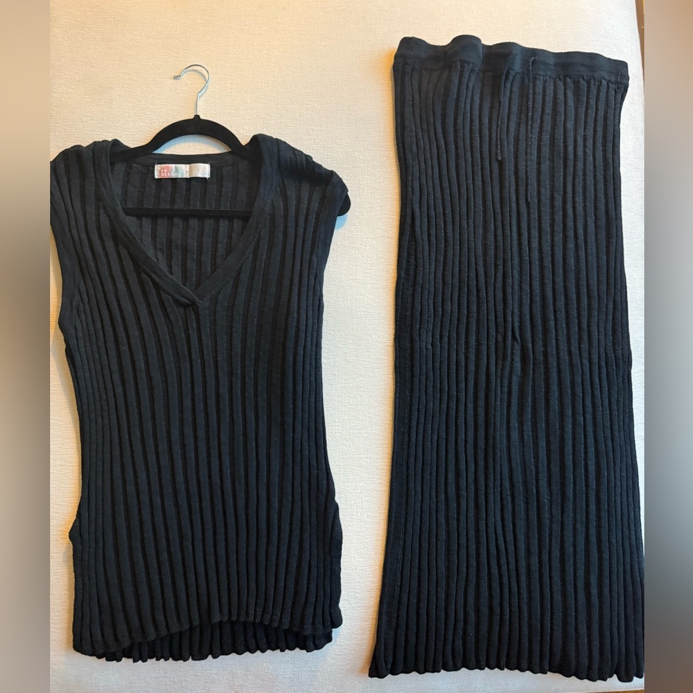 Free People Veda Black Sweater Skirt Set